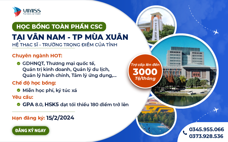 HỌC BỔNG TOÀN PHẦN CSC TẠI VÂN NAM - THÀNH PHỐ MÙA XUÂN